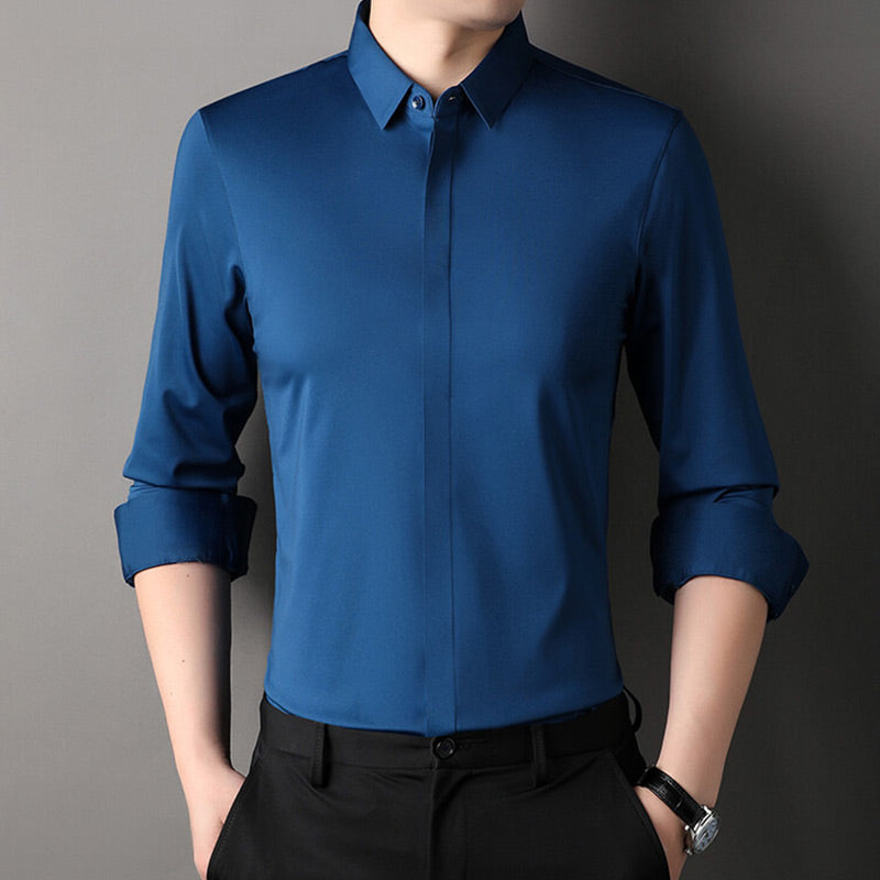 Heren Lange Mouw Stretch Overhemd | Slim Fit Opstaande Kraag