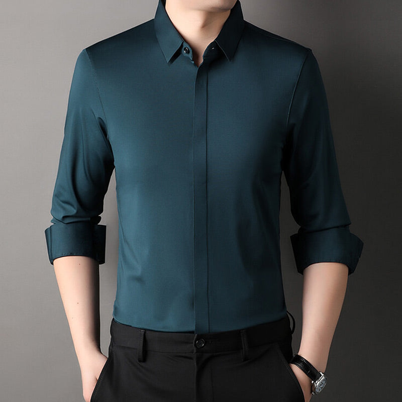 Heren Lange Mouw Stretch Overhemd | Slim Fit Opstaande Kraag