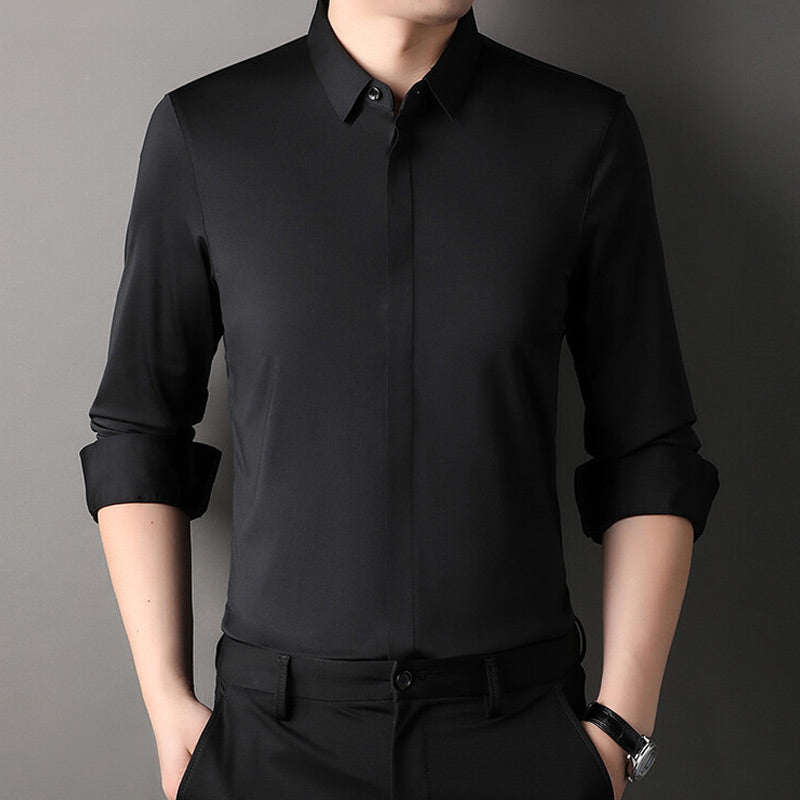 Heren Lange Mouw Stretch Overhemd | Slim Fit Opstaande Kraag