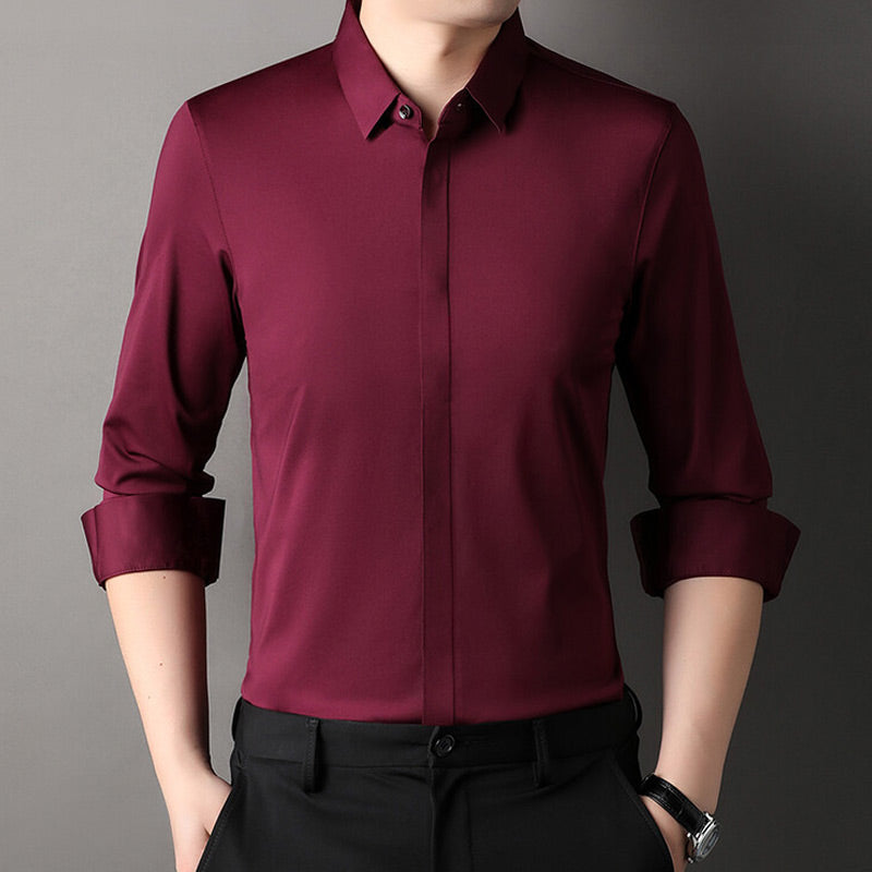 Heren Lange Mouw Stretch Overhemd | Slim Fit Opstaande Kraag