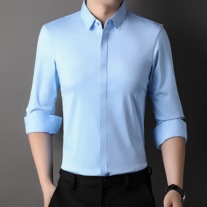 Heren Lange Mouw Stretch Overhemd | Slim Fit Opstaande Kraag