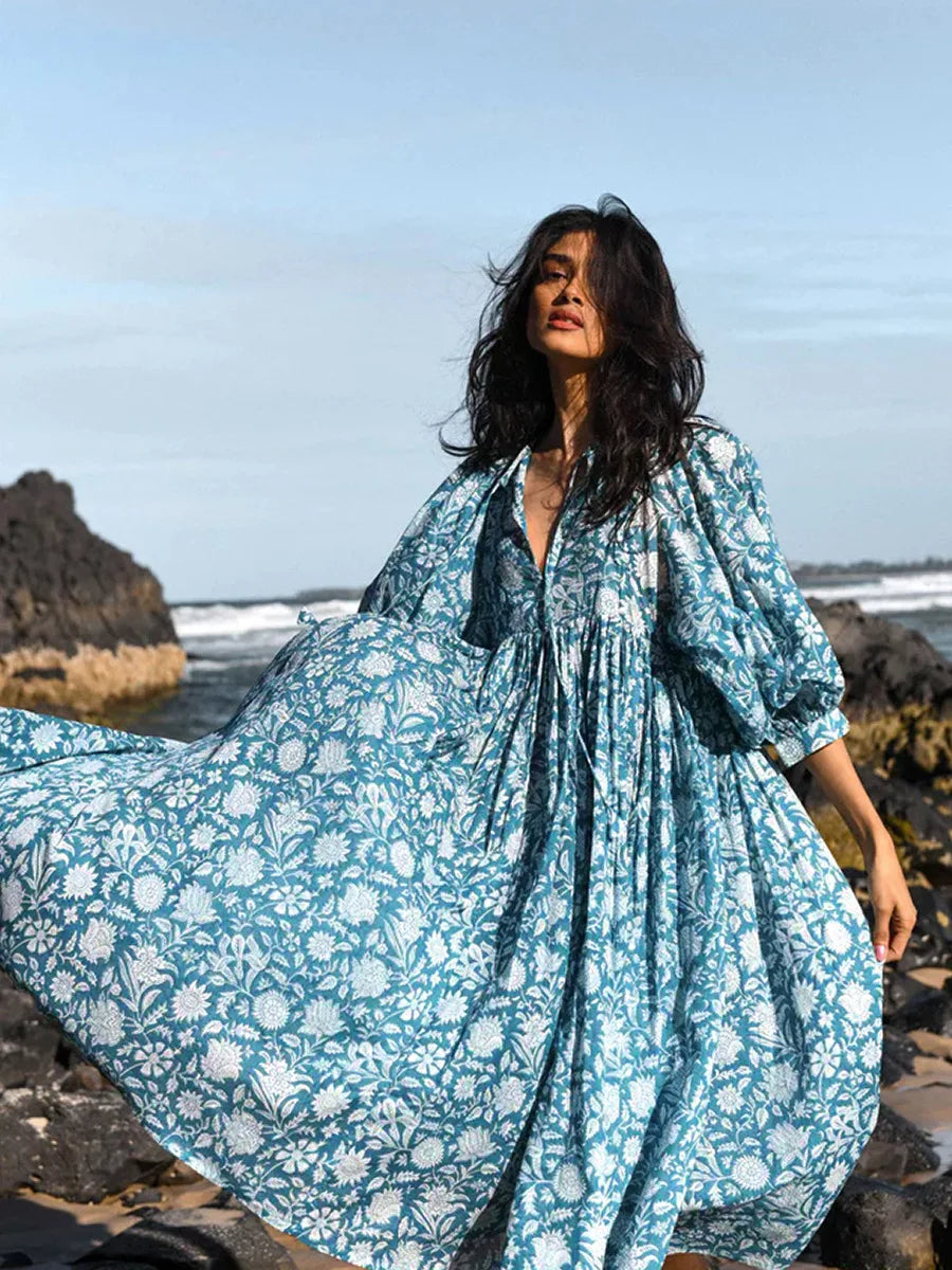 Dames Bohemien Bloemenprint Zomerjurk | Midi