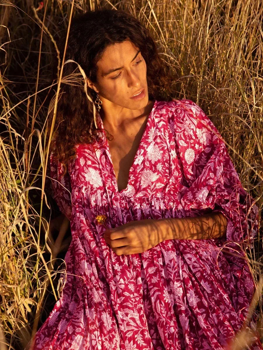 Dames Bohemien Bloemenprint Zomerjurk | Midi