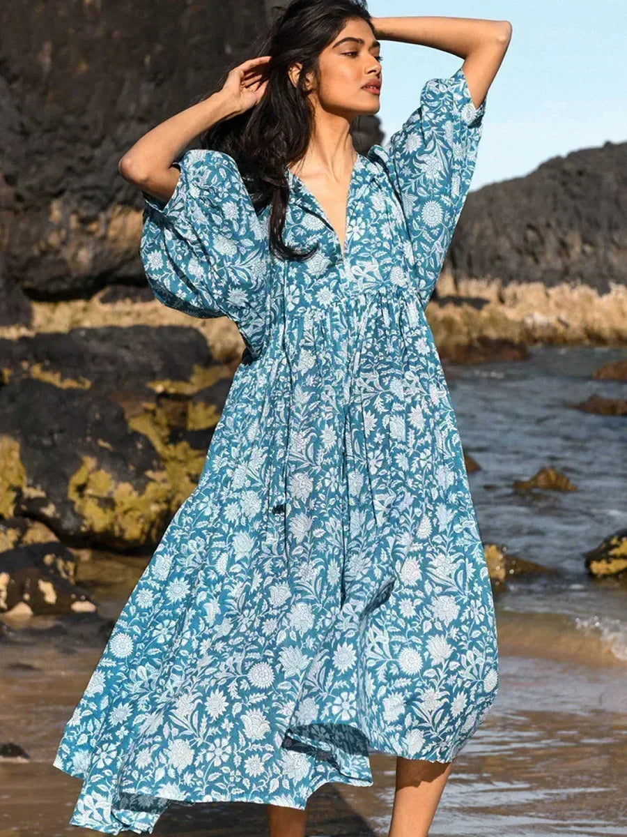 Dames Bohemien Bloemenprint Zomerjurk | Midi