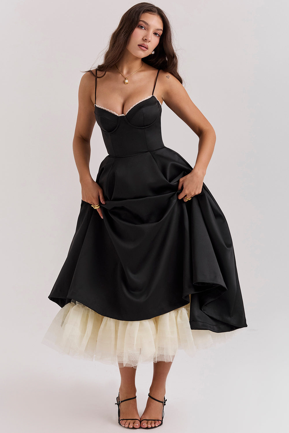 Dames Vintage Satijnen Avondjurk | Midi