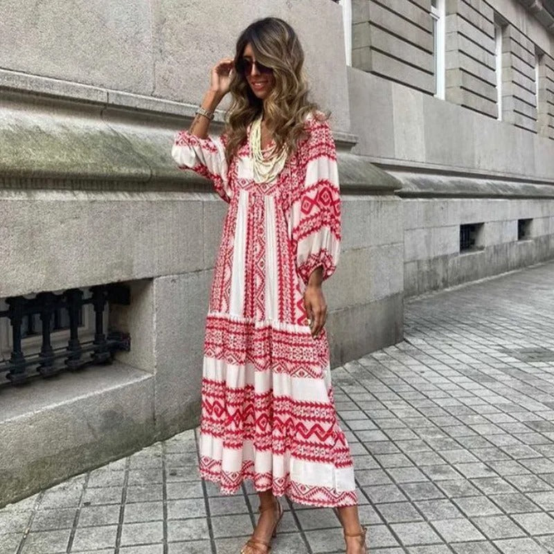 Dames Luchtige Geometrische Zomerjurk | Maxi