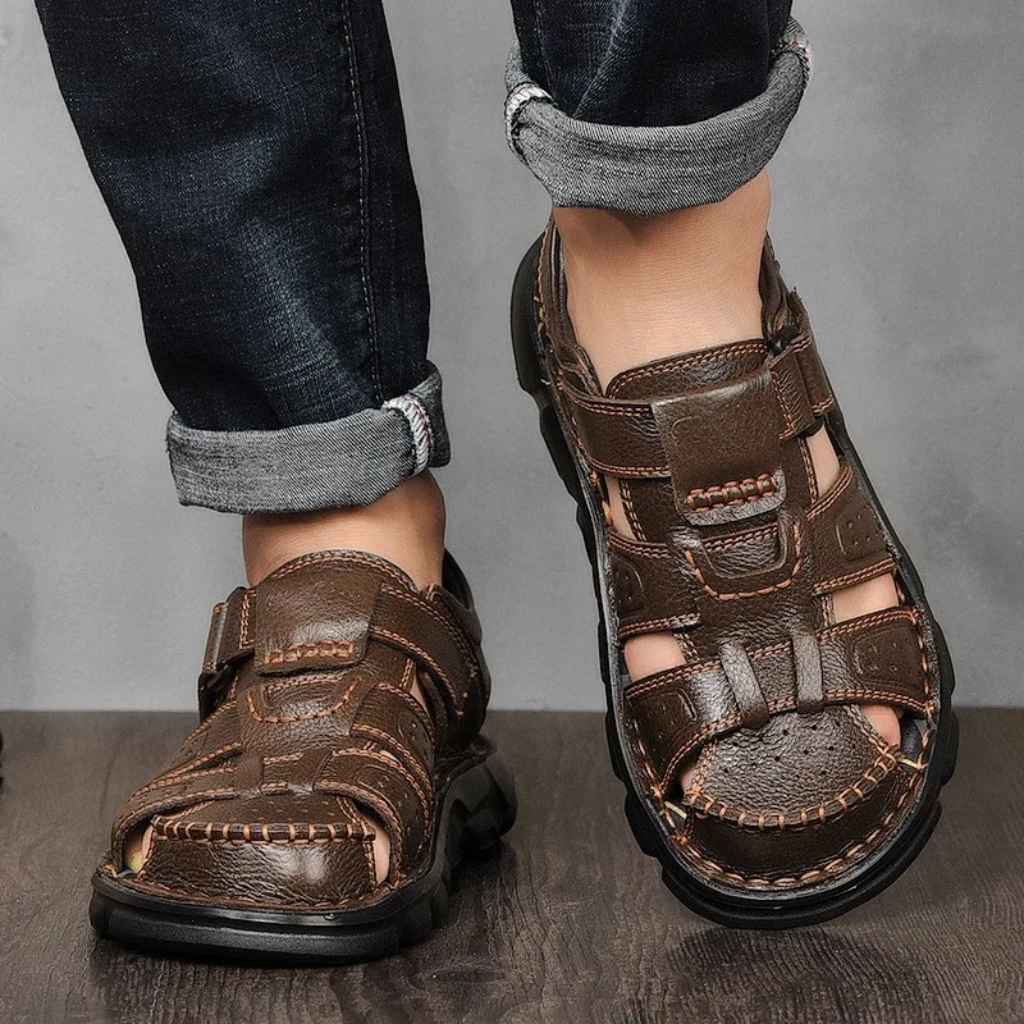 Heren Zomerse Leren Sandalen | Gesloten Teen, Verstelbaar