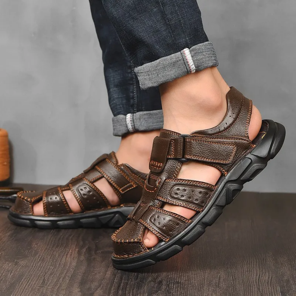 Heren Zomerse Leren Sandalen | Gesloten Teen, Verstelbaar