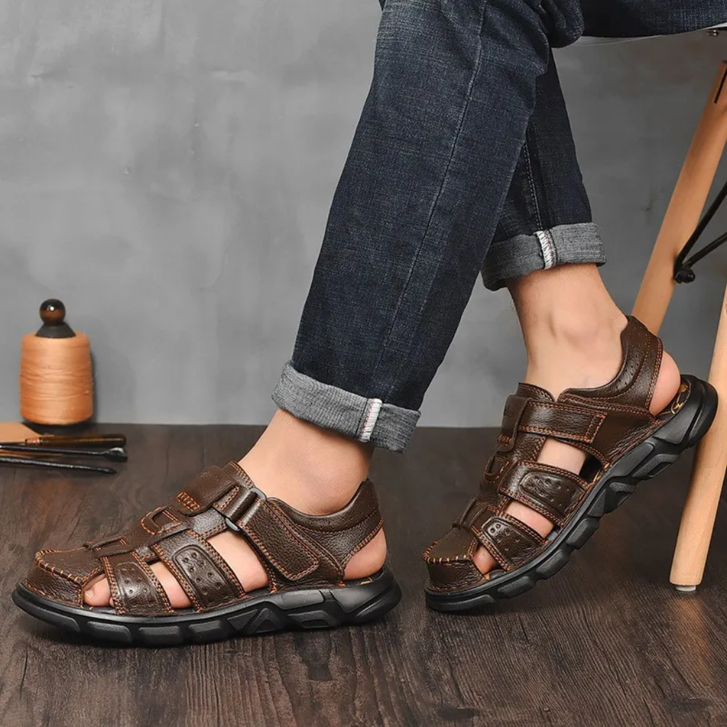 Heren Zomerse Leren Sandalen | Gesloten Teen, Verstelbaar
