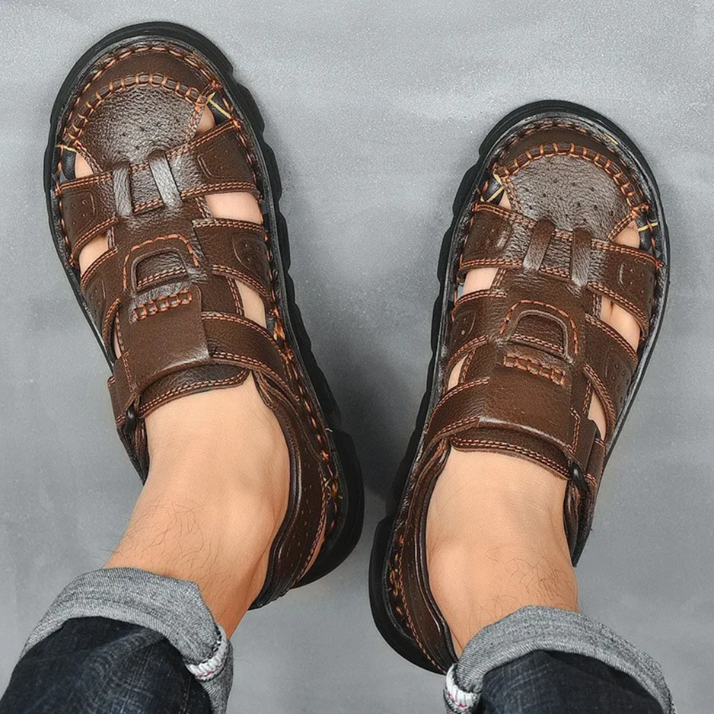 Heren Zomerse Leren Sandalen | Gesloten Teen, Verstelbaar