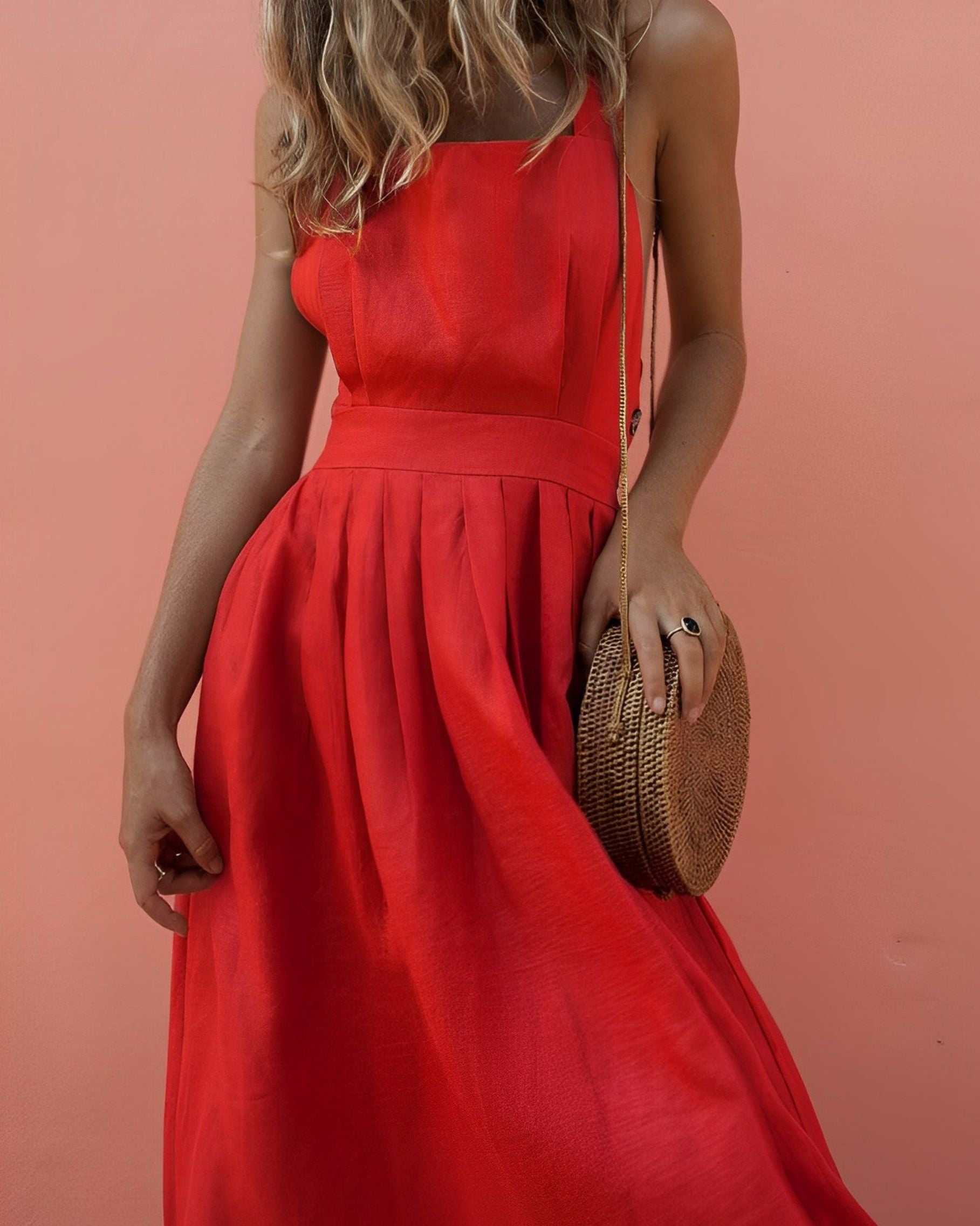 Abito estivo elegante a linea A da donna con pieghe | Maxi