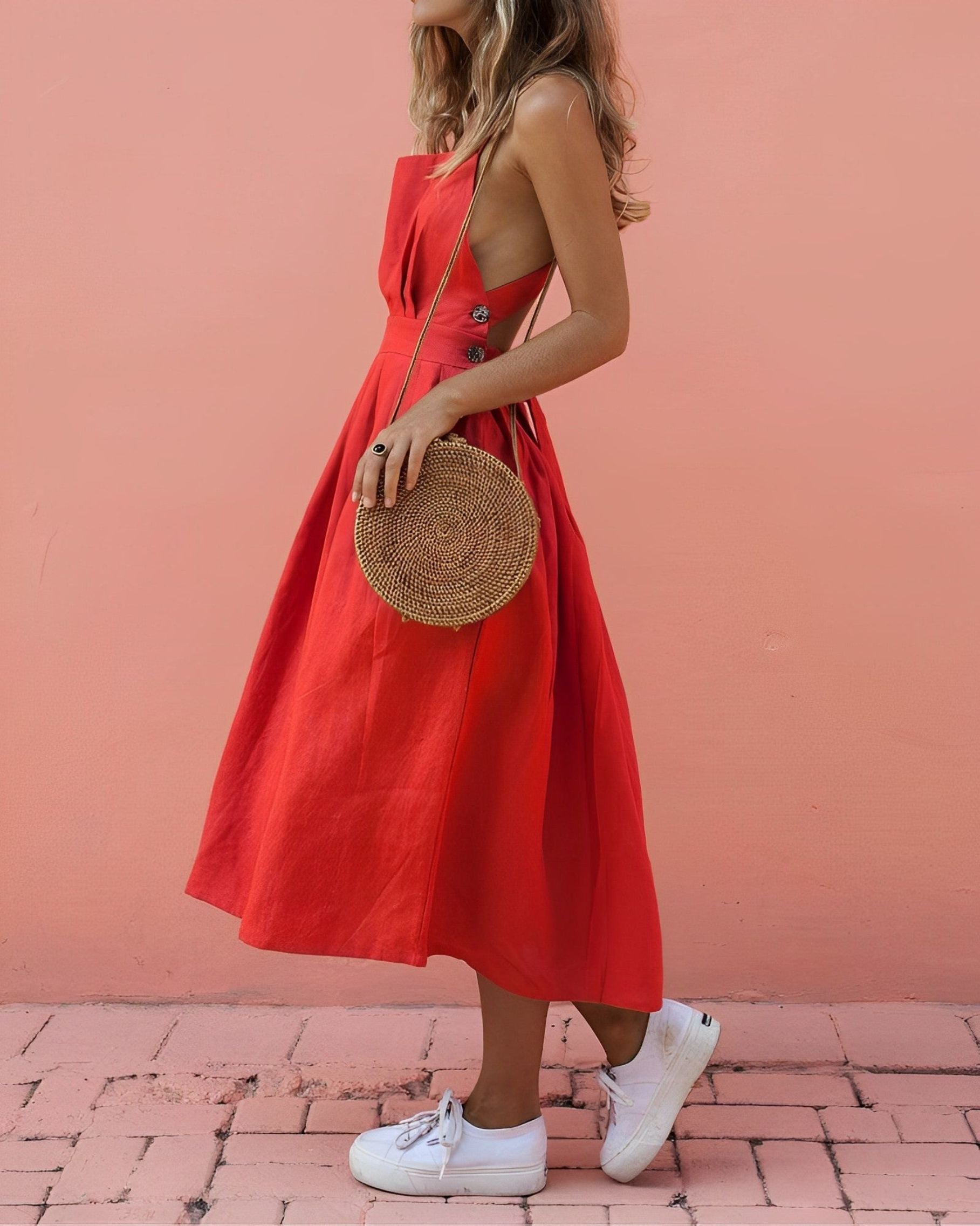 Abito estivo elegante a linea A da donna con pieghe | Maxi