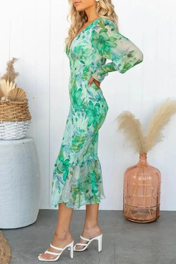 Dames Elegante geplooide zomerjurk met bloemen | Midi