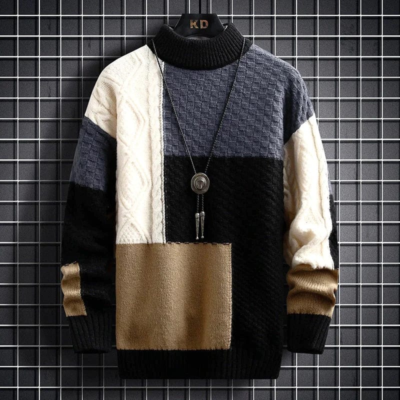 Heren Geblokte Pullover | Warme Rollkraagstijl
