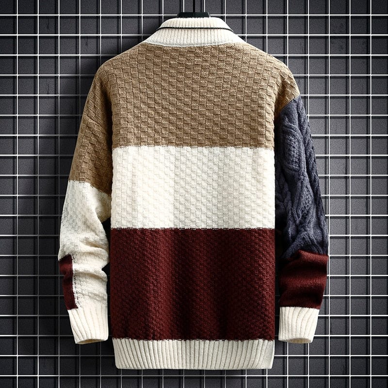 Heren Geblokte Pullover | Warme Rollkraagstijl
