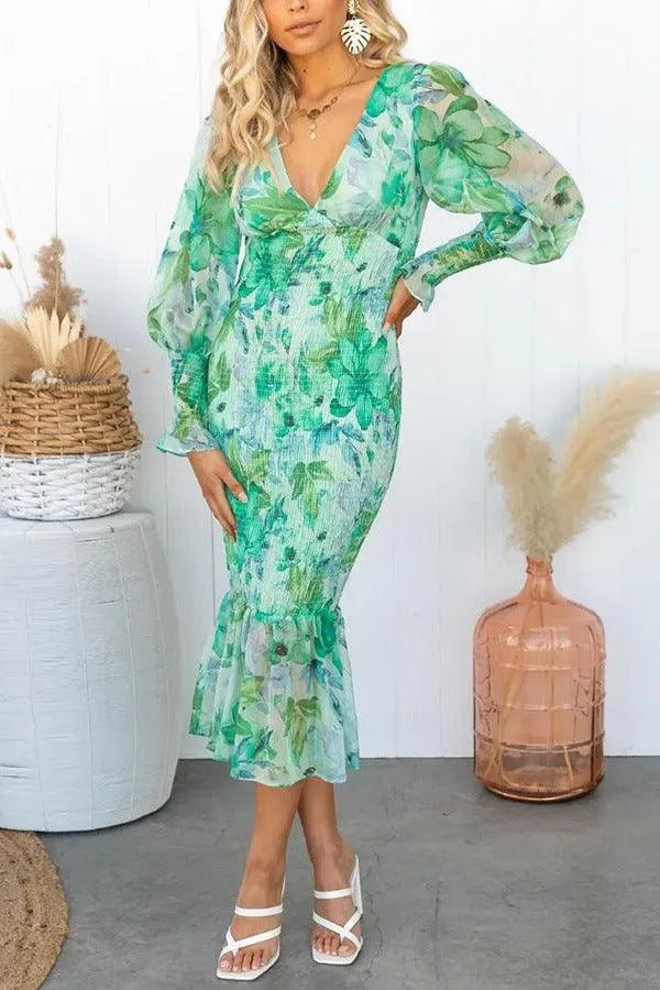 Dames Elegante geplooide zomerjurk met bloemen | Midi