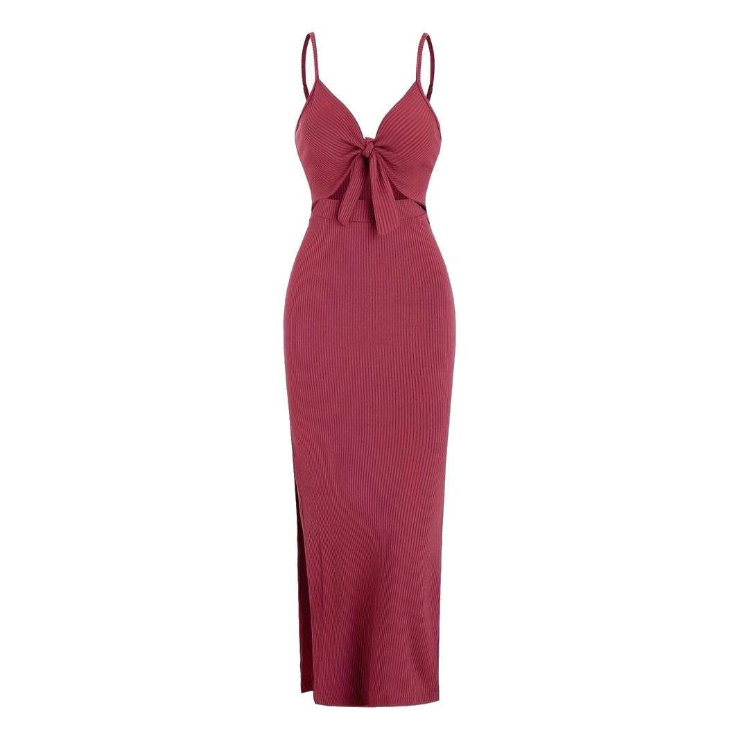 Abito estivo maxi da donna in maglia con ritagli