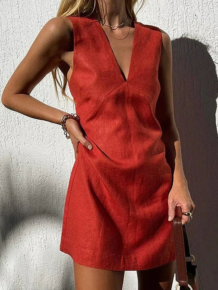Dames Linnen Elegante Zomerjurk | Mini