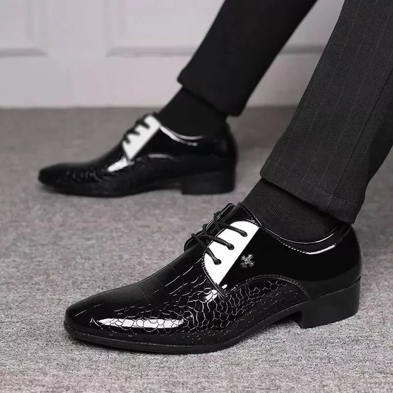Heren Glanzende Feestschoenen | Spits, Vetersluiting