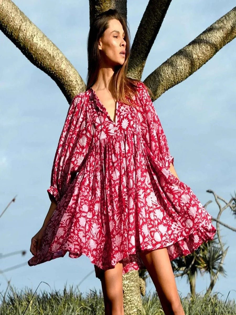 Dames Bohemien Bloemenprint Zomerjurk | Midi