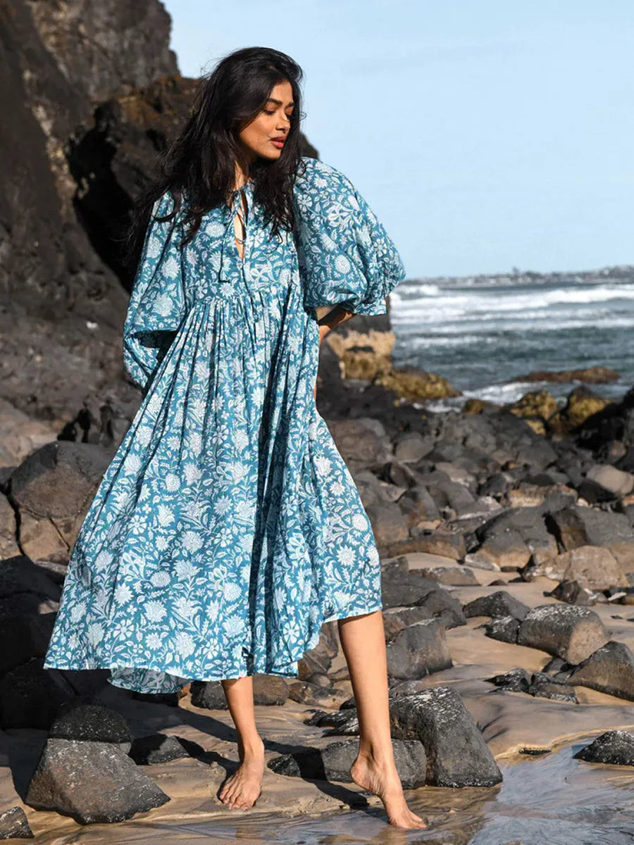 Dames Bohemien Bloemenprint Zomerjurk | Midi
