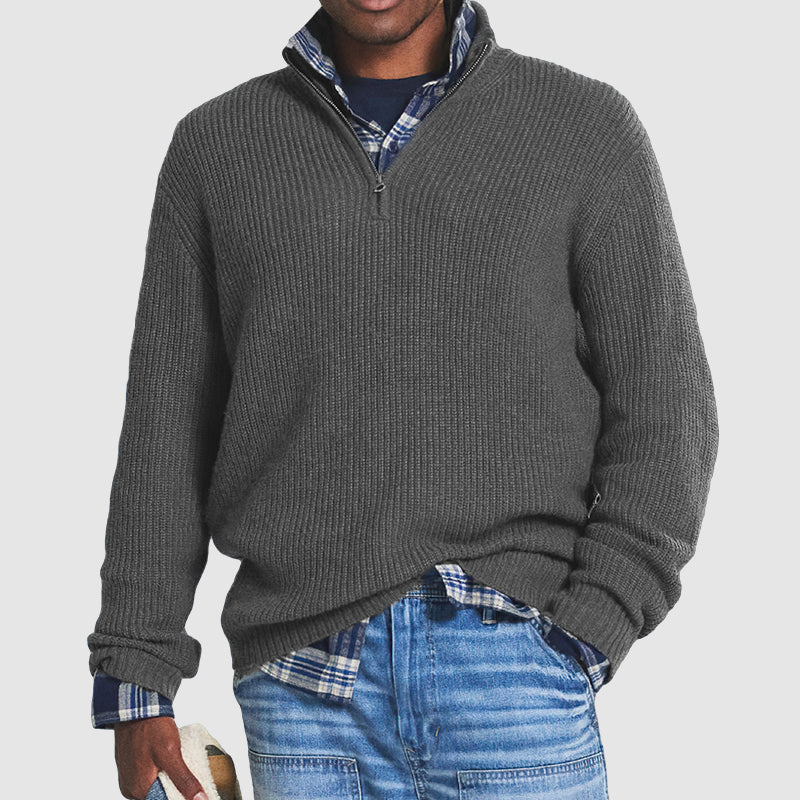 Heren Gebreide Herfst Pullover | Half-Rits, Geribbeld