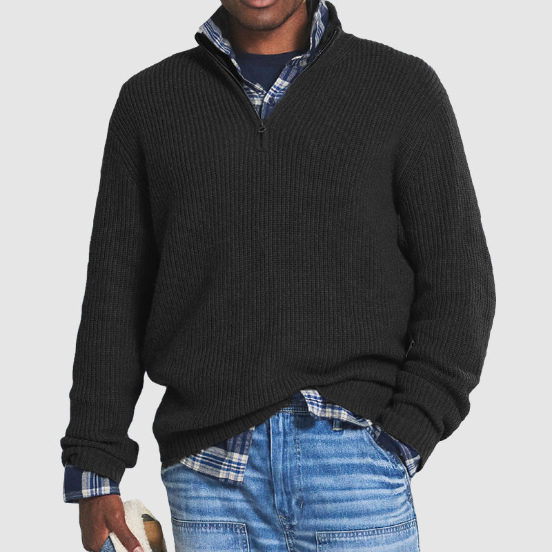 Heren Gebreide Herfst Pullover | Half-Rits, Geribbeld