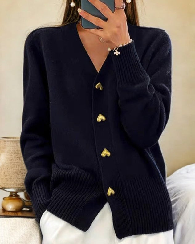 Dames Gebreide Strickjacke | Langarm, Hartknopen