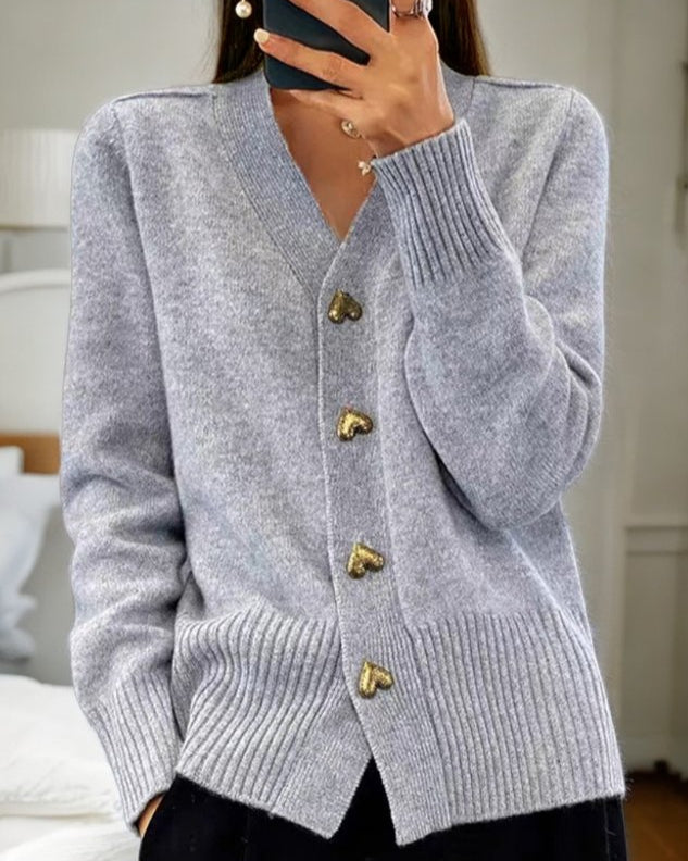 Dames Gebreide Strickjacke | Langarm, Hartknopen