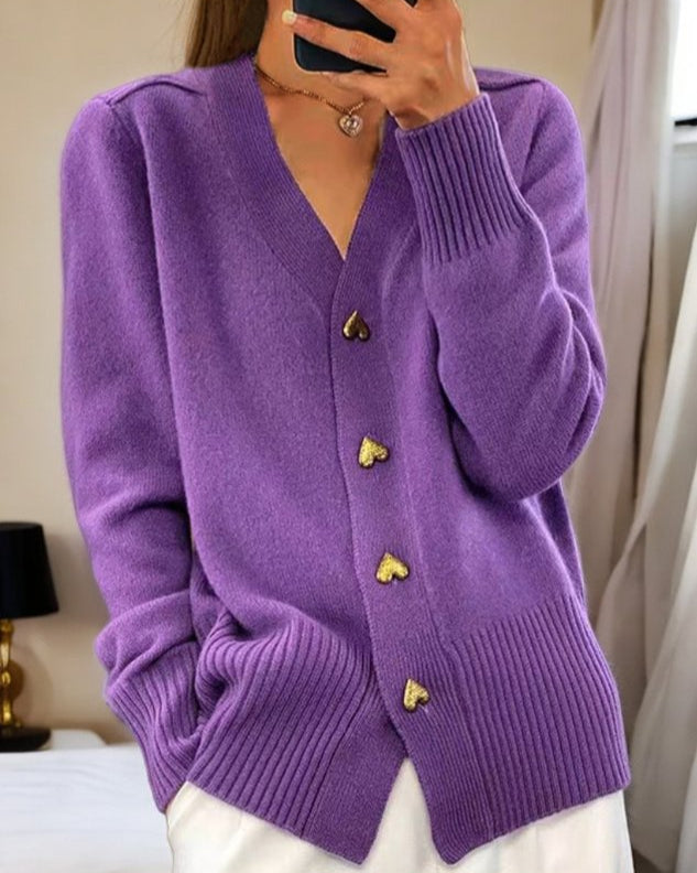 Dames Gebreide Strickjacke | Langarm, Hartknopen