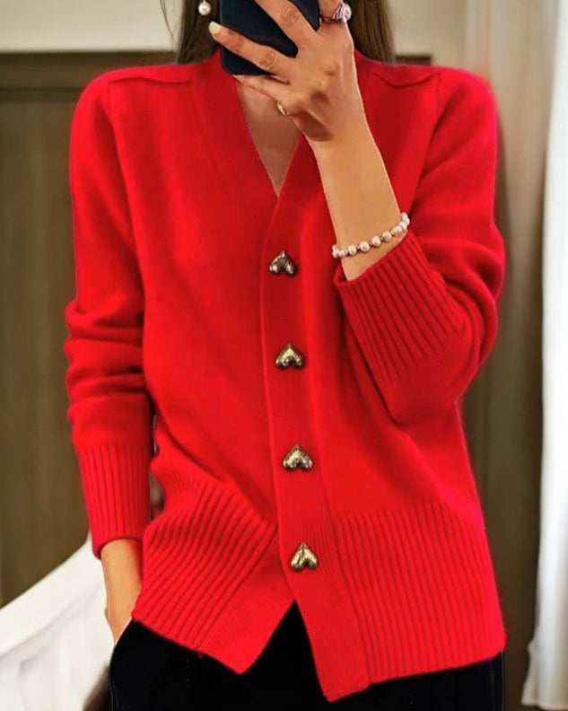 Dames Gebreide Strickjacke | Langarm, Hartknopen