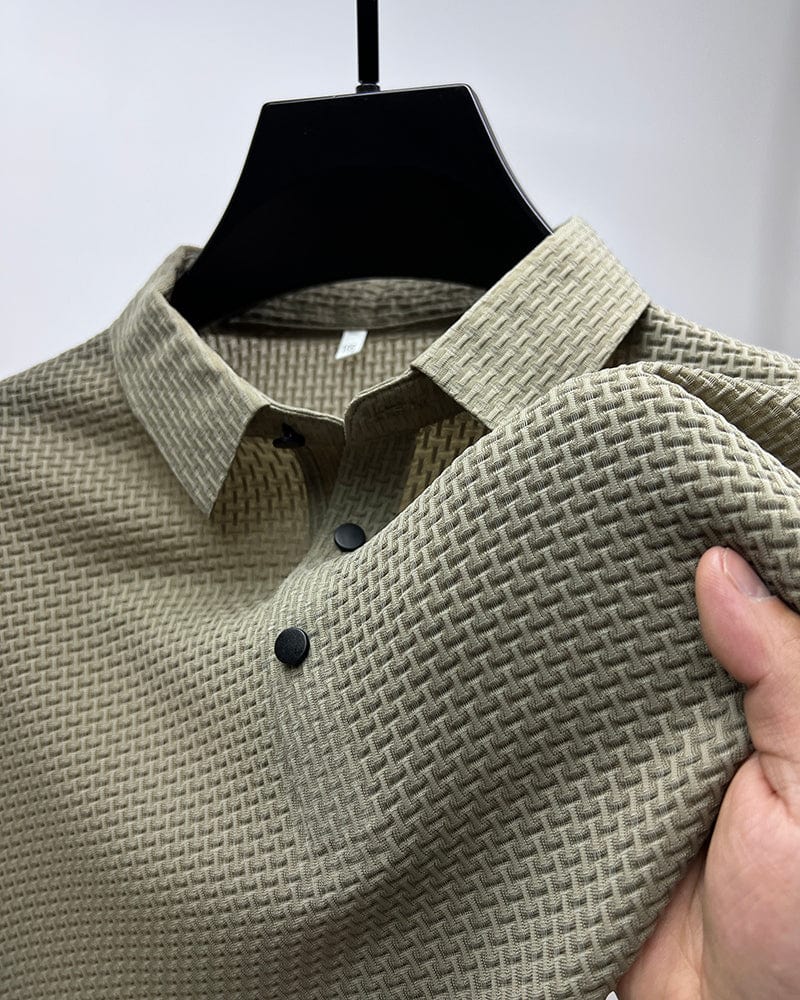 Heren Zomer Gebreide Poloshirt | Textuur Korte Mouw
