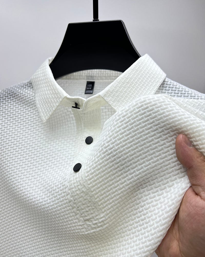 Heren Zomer Gebreide Poloshirt | Textuur Korte Mouw