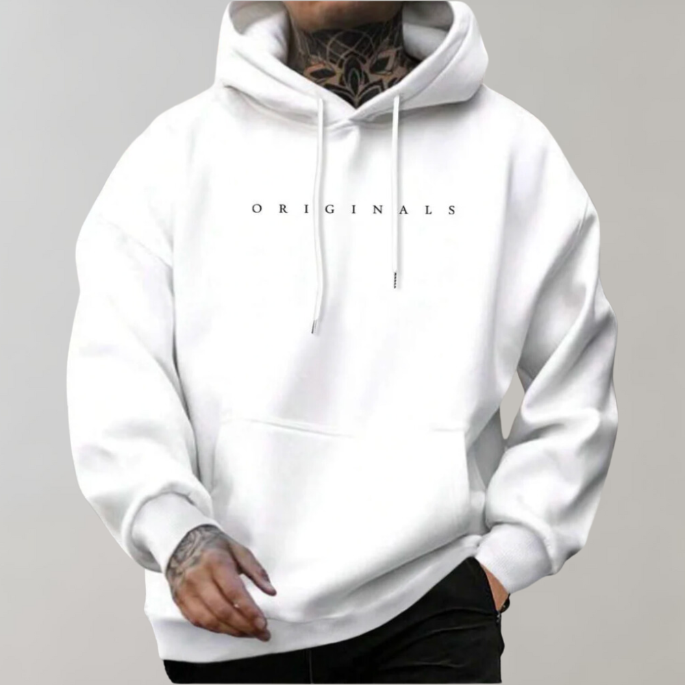Witte herenhoodie met capuchon en "ORIGINALS" opdruk, casual streetwear, comfortabele pasvorm, ideaal voor dagelijks gebruik.
