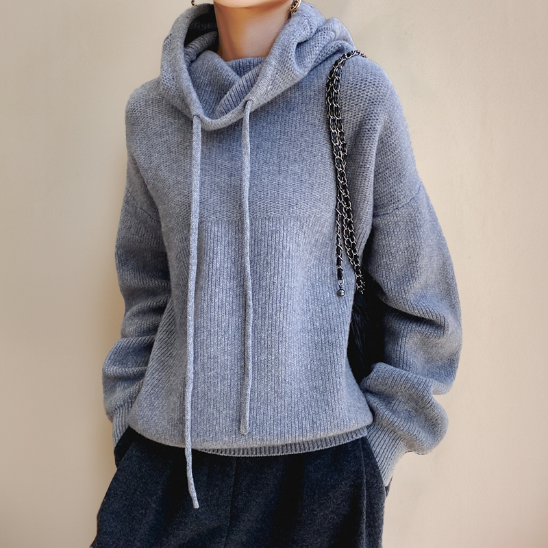 Dames Warme Gebreide Hoodie | Grof Breisel, Lange Mouwen