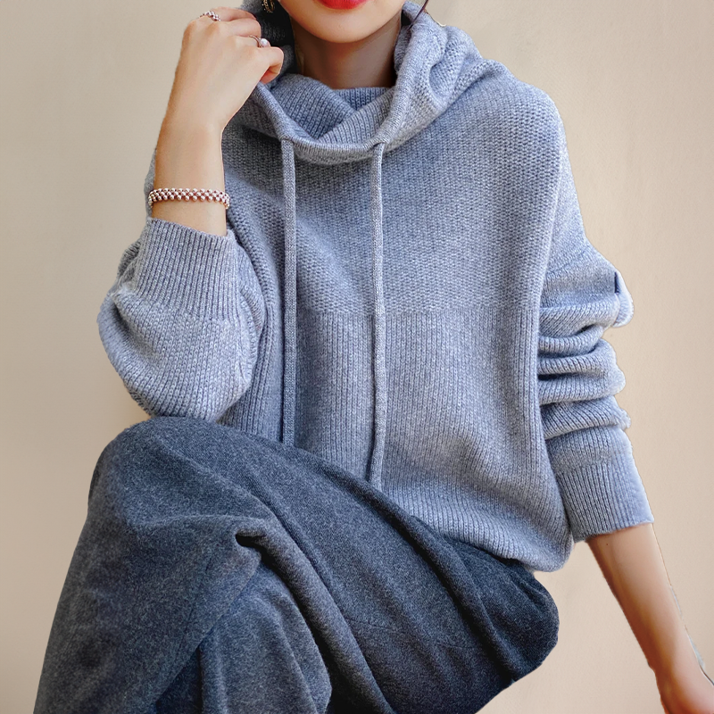 Dames Warme Gebreide Hoodie | Grof Breisel, Lange Mouwen