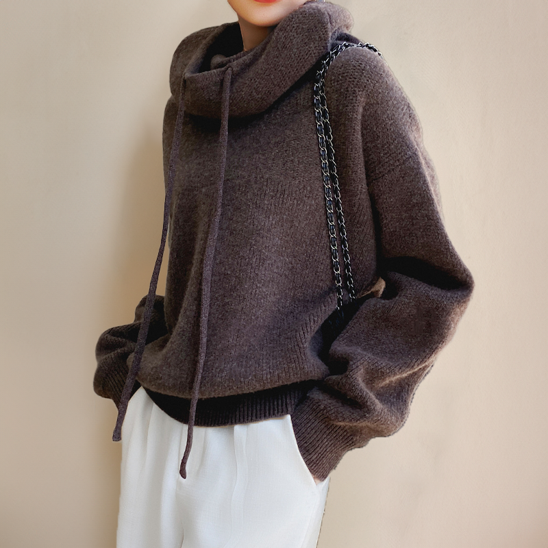 Dames Warme Gebreide Hoodie | Grof Breisel, Lange Mouwen