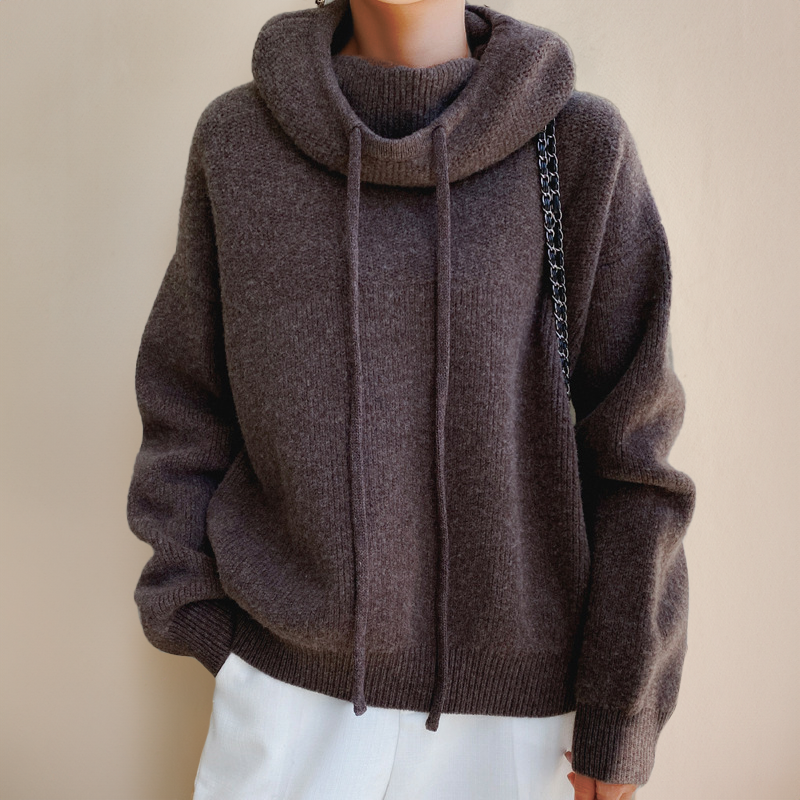 Dames Warme Gebreide Hoodie | Grof Breisel, Lange Mouwen