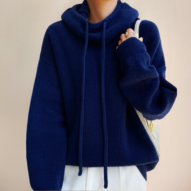 Dames Warme Gebreide Hoodie | Grof Breisel, Lange Mouwen