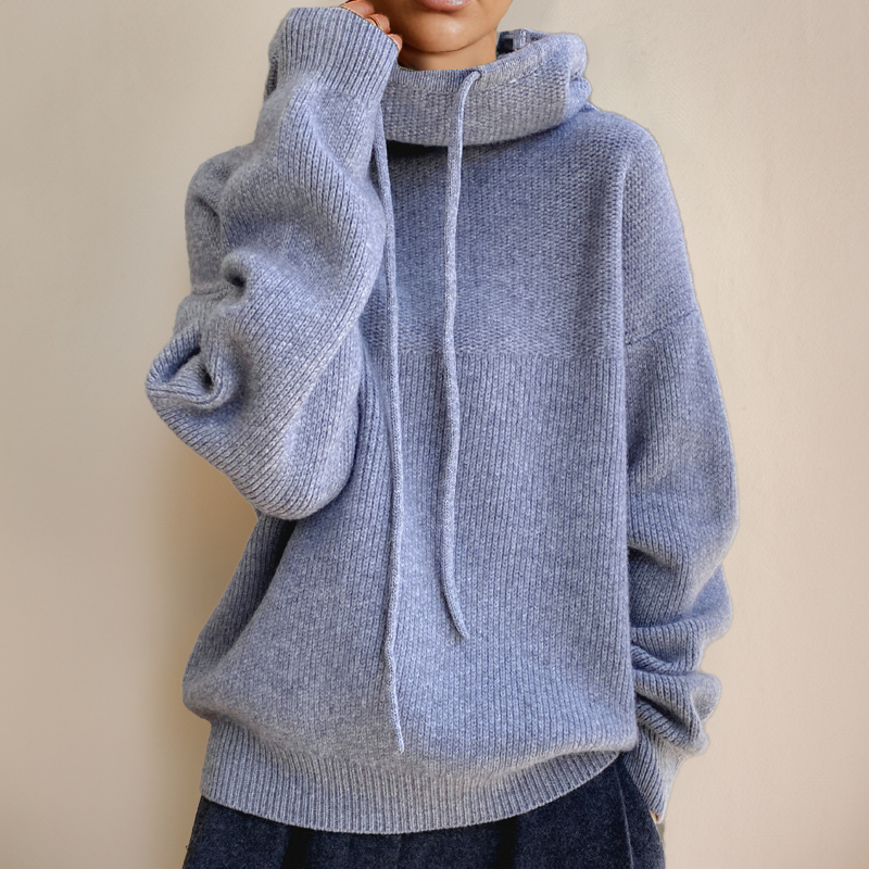 Dames Warme Gebreide Hoodie | Grof Breisel, Lange Mouwen