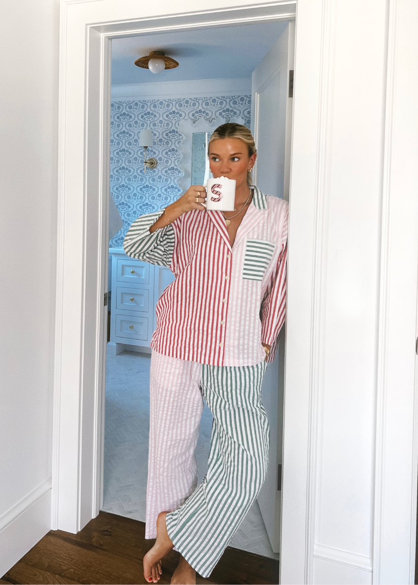 Dames Gestreepte Lounge Pyjama Set | Lange Mouwen Brede Pijpen