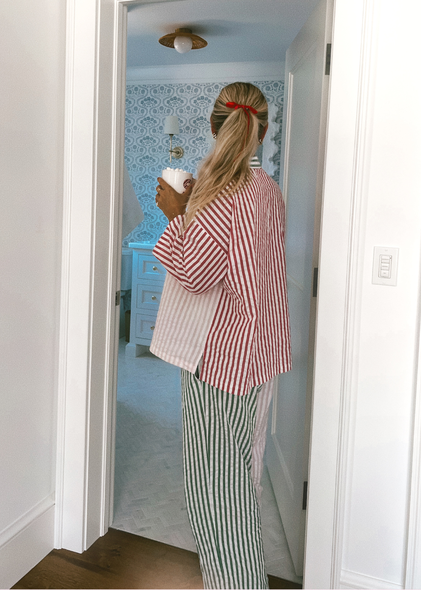 Dames Gestreepte Lounge Pyjama Set | Lange Mouwen Brede Pijpen