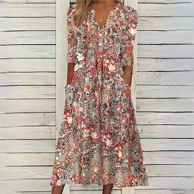 Lea | Dames Luchtige Bloemen Zomerjurk | Midi