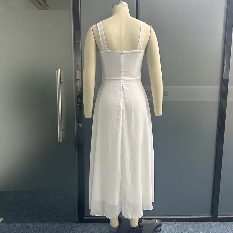 Dames Elegante Witte Zomerjurk | Midi