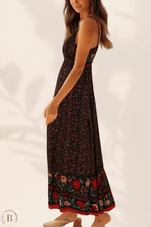 Dames Bohemien Bloemenrand Zomerjurk | Maxi