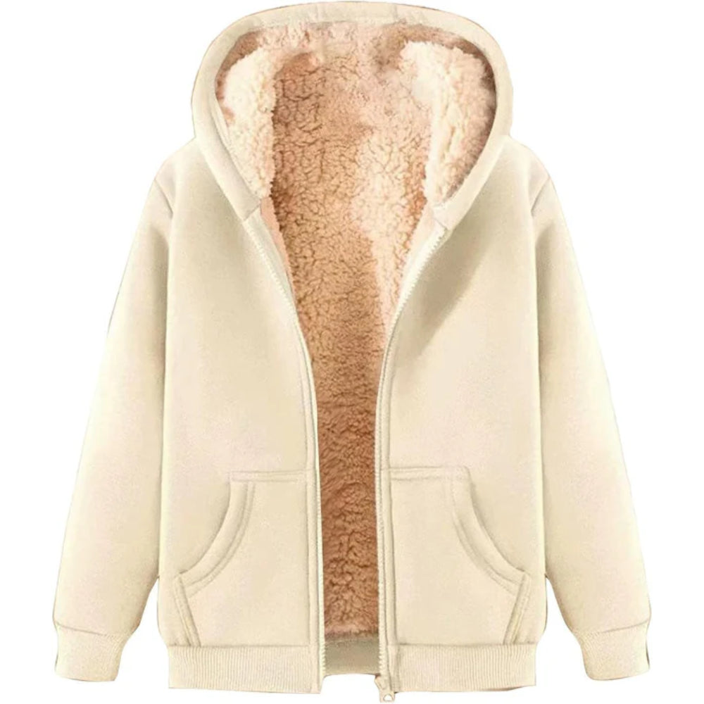 Dames Warme Teddy Fleece Hoodie Jas | Met Capuchon, Rits