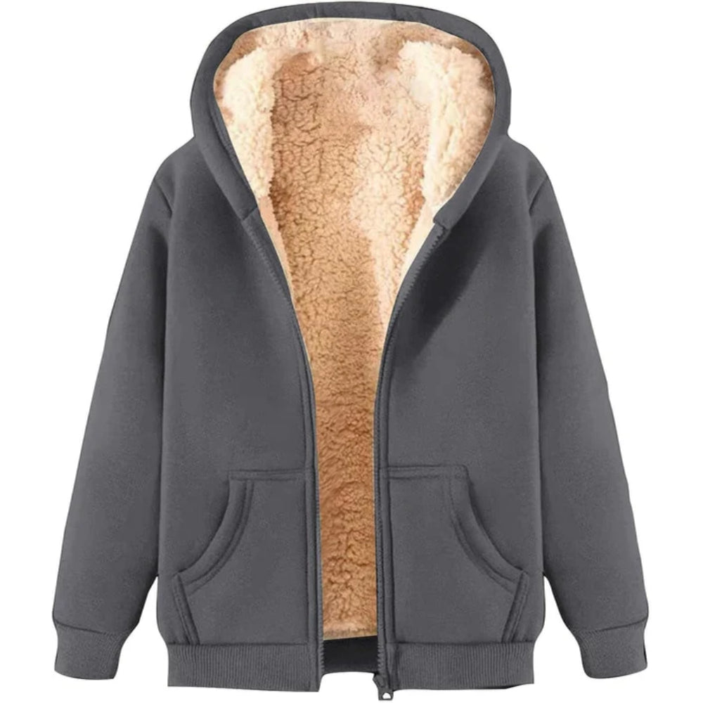 Dames Warme Teddy Fleece Hoodie Jas | Met Capuchon, Rits