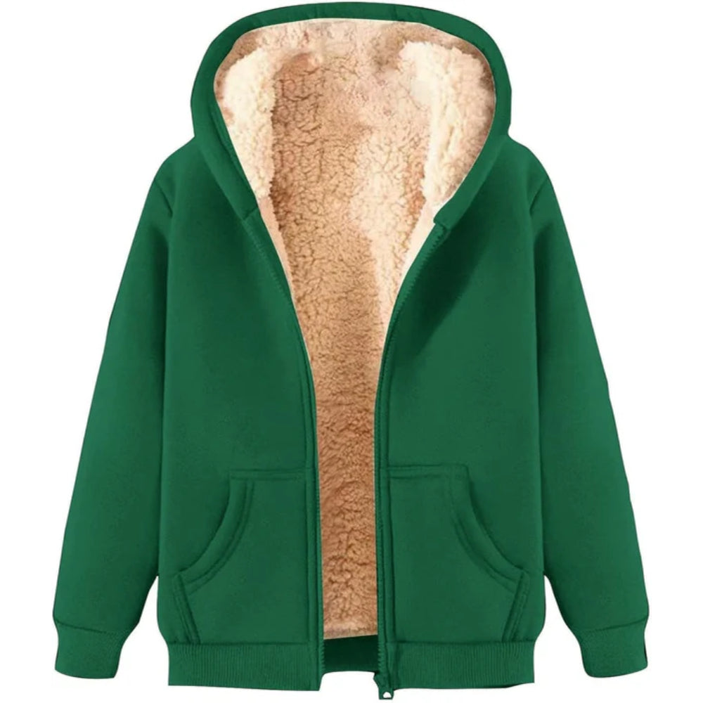 Dames Warme Teddy Fleece Hoodie Jas | Met Capuchon, Rits