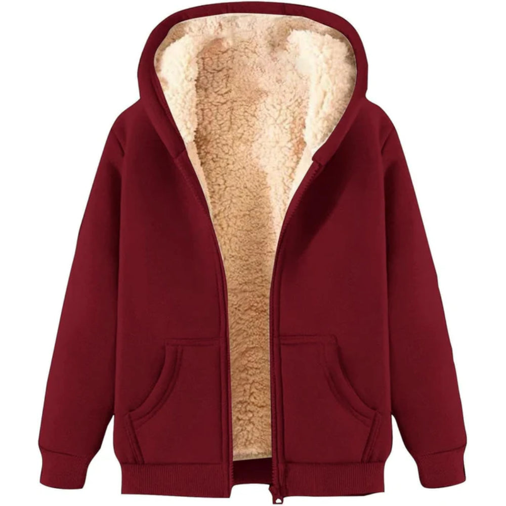 Dames Warme Teddy Fleece Hoodie Jas | Met Capuchon, Rits