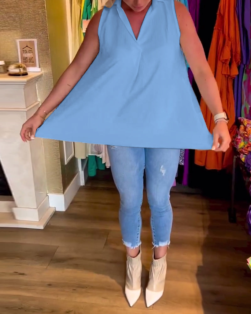 Dames elegante zomerblouse | lange mouwloze top